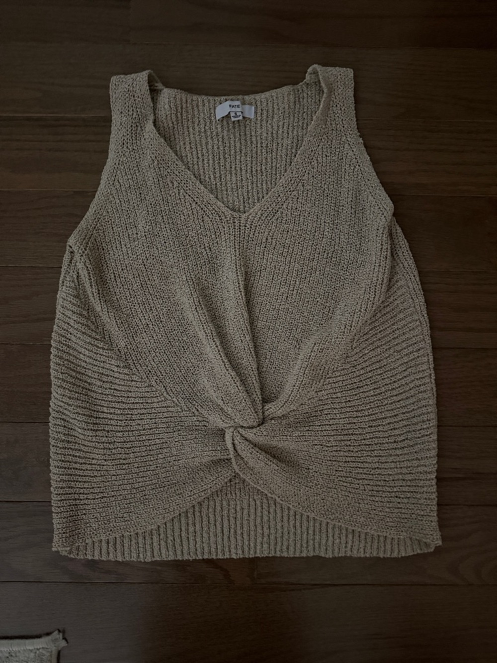 Fate Knit Twist Front Tank Top in Taupe